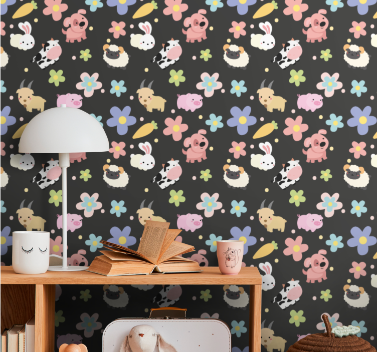 Papel de parede animais diversão com padrão animal - TenStickers