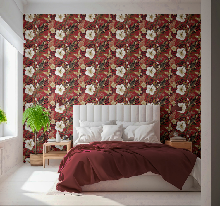 papel de parede de animais Floral vermelho elegante - TenStickers