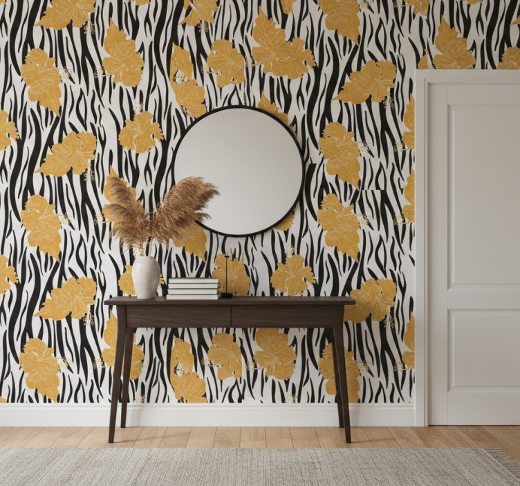Papel de parede animais flores ornamentais em zebra - TenStickers
