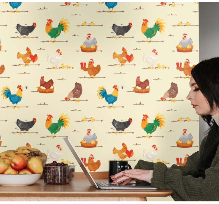 papel de parede animais galinhas em abundância - TenStickers