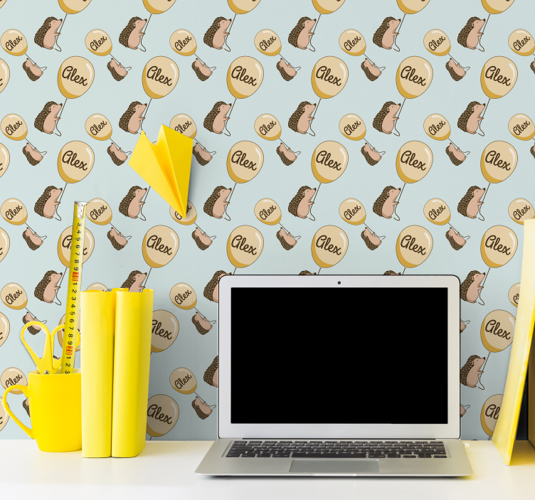 papel de parede infantil ouriços com balões e nome - TenStickers