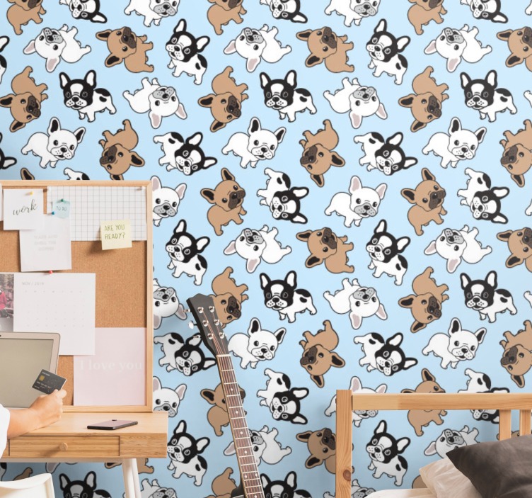 papel de parede animais padrão de cachorrinhos brincalhões - TenStickers