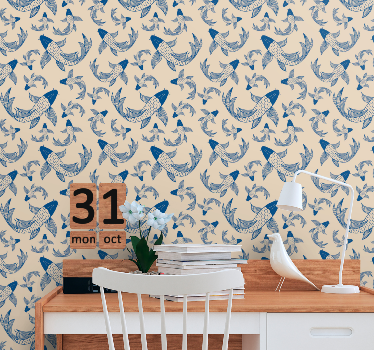 papel de parede animais padrão de peixe koi - TenStickers