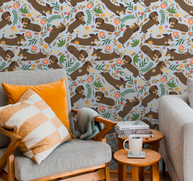 Papel de parede cães padrão floral de elefante - TenStickers