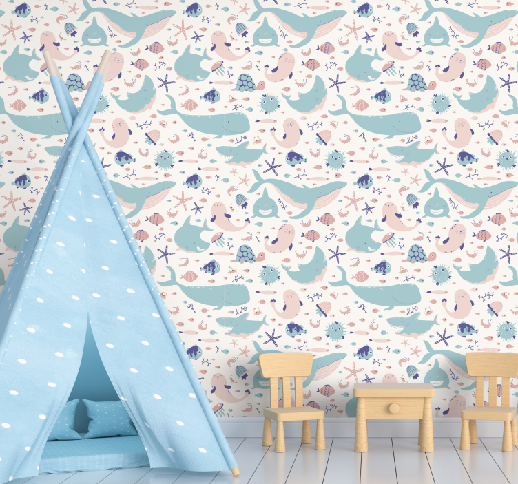 papel de parede de animais Tubarões azul claro e escuro - TenStickers