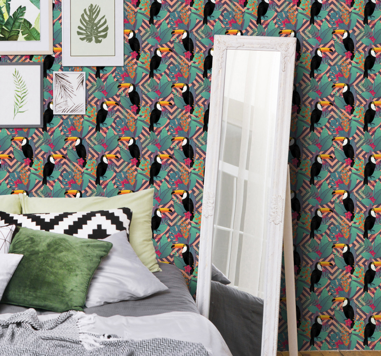 papel de parede animais tucanos entre folhas - TenStickers