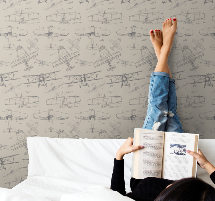 papel de parede artístico esboços de aviões antigos - TenStickers