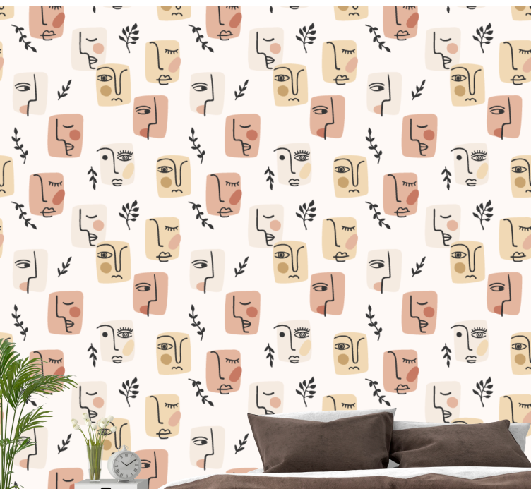 papel de parede artístico padrões faciais abstratos - TenStickers