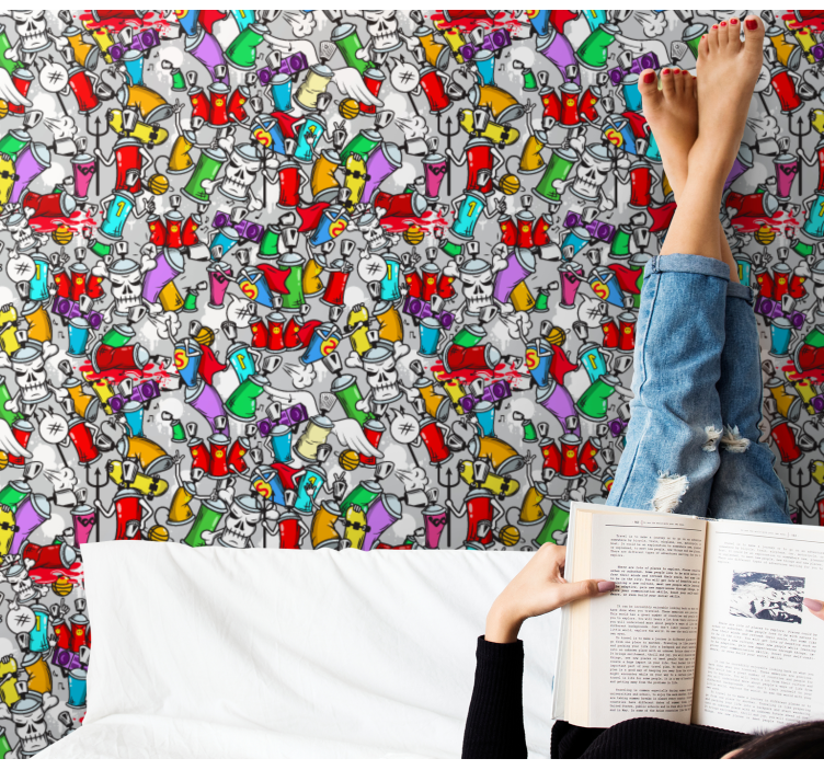 papel de parede artístico potes de tinta graffiti - TenStickers