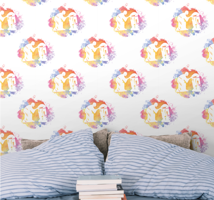 papel de parede artístico silhueta de casal abstrata - TenStickers