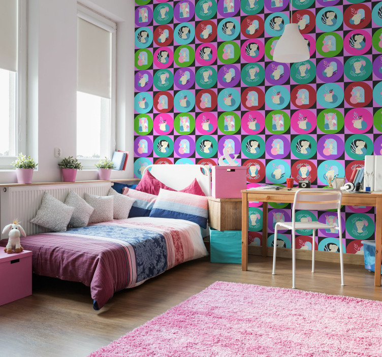 Papel de parede vaporwaves círculos e estátuas - TenStickers