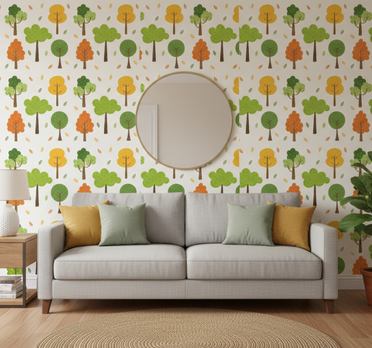 Papel de parede árvores padrão colorido - TenStickers