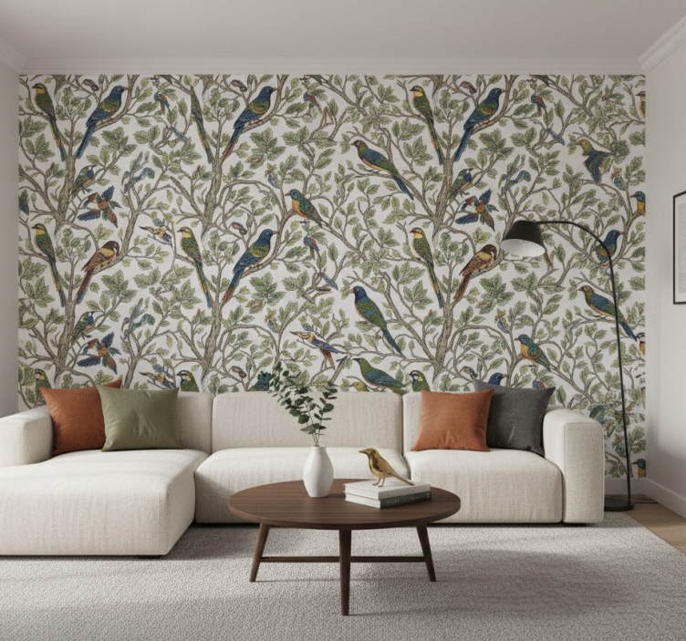 Papel de parede árvores pássaros na floresta - TenStickers