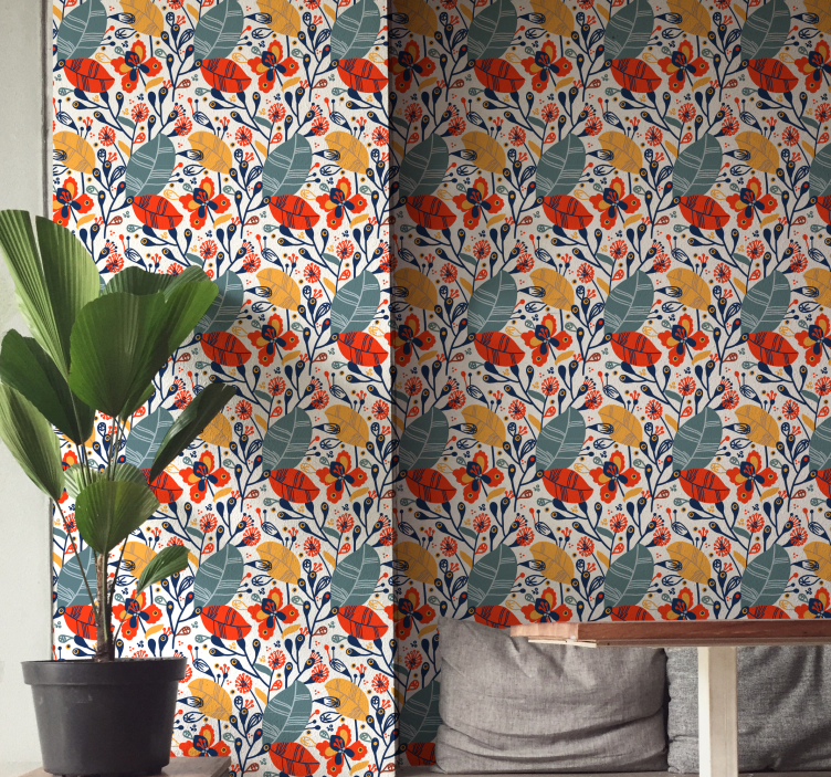 Papel de parede natureza desenho de folha floral - TenStickers