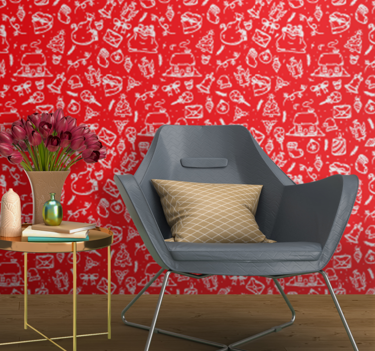 Papel de parede natureza padrão floral vermelho - TenStickers