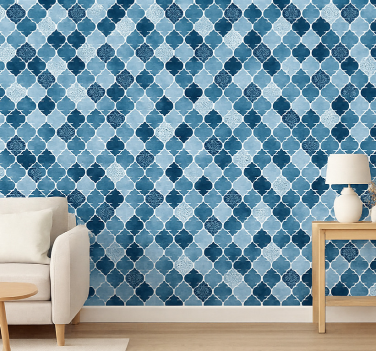Papel de parede azulejo aquarela azul marroquina - TenStickers