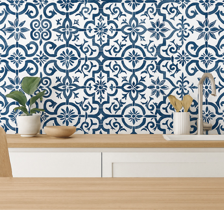 Papel de parede azulejo azul marroquino - TenStickers