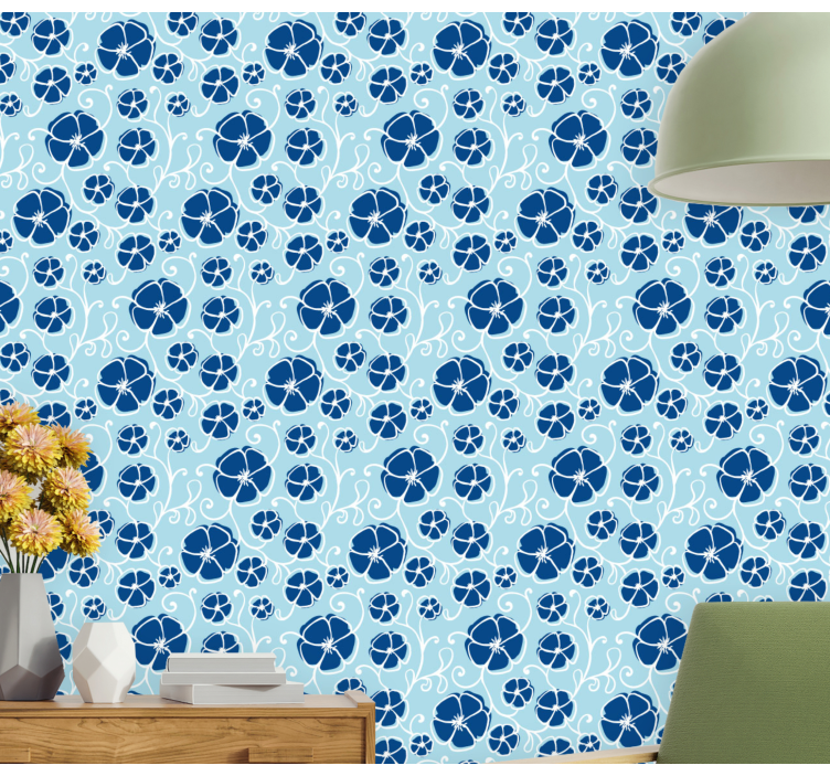 papel de parede floral azulejos florais azuis - TenStickers