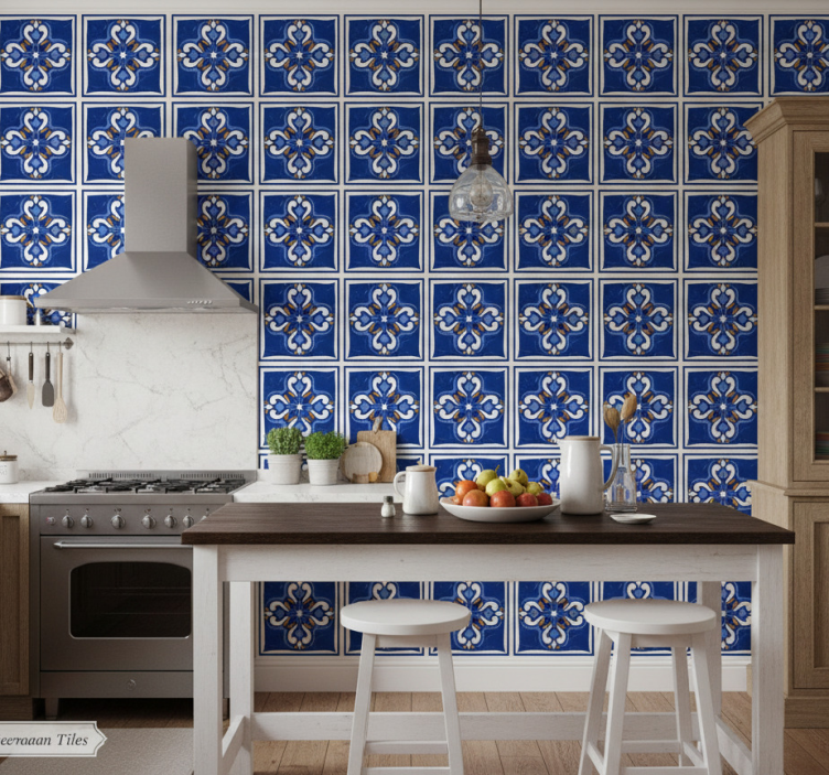 Papel de parede azulejo azulejos mediterrâneos clássicos - TenStickers