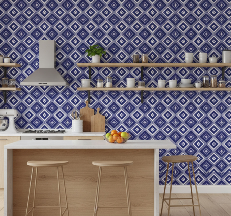 Papel de parede azulejo com motivo de diamante azul - TenStickers
