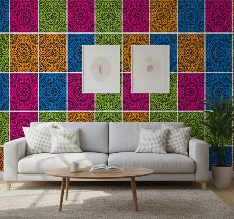 Papel de parede azulejo com padrões de mandala - TenStickers