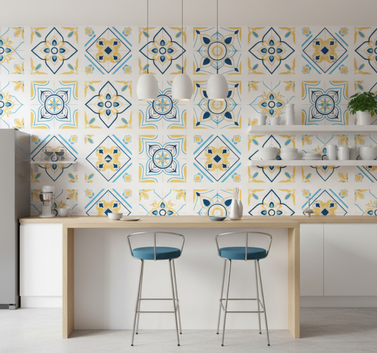 Papel de parede azulejo com padrões geométricos - TenStickers