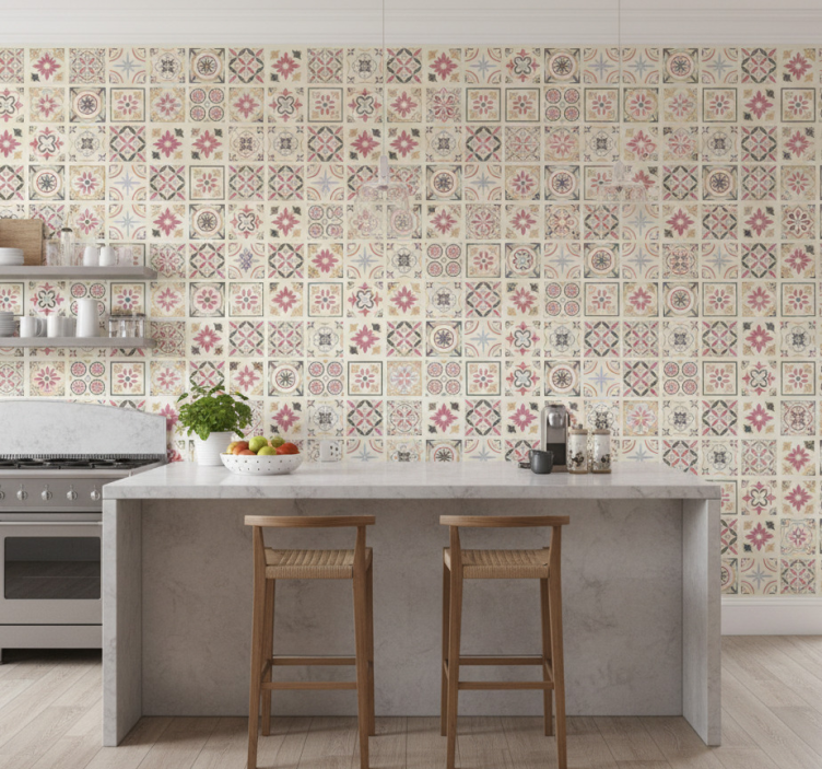 Papel de parede azulejo elemento floral geométrico - TenStickers
