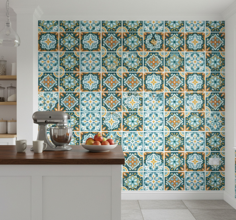 Papel de parede azulejo em tons de turquesa - TenStickers