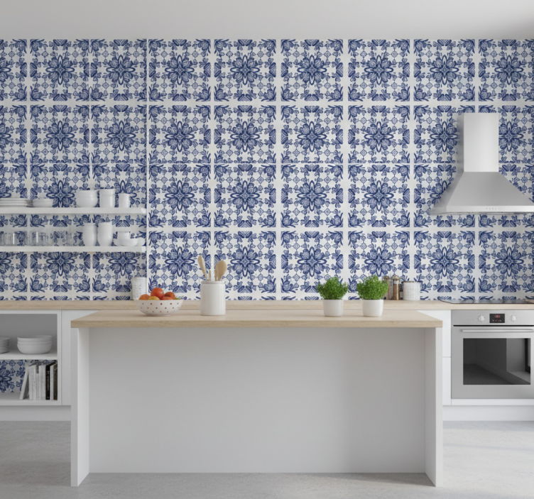 Papel de parede azulejo estilo marroquino azul - TenStickers