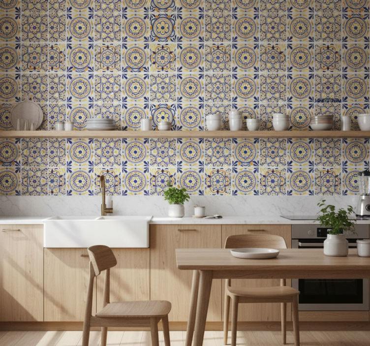 Papel de parede azulejo estilo português - TenStickers