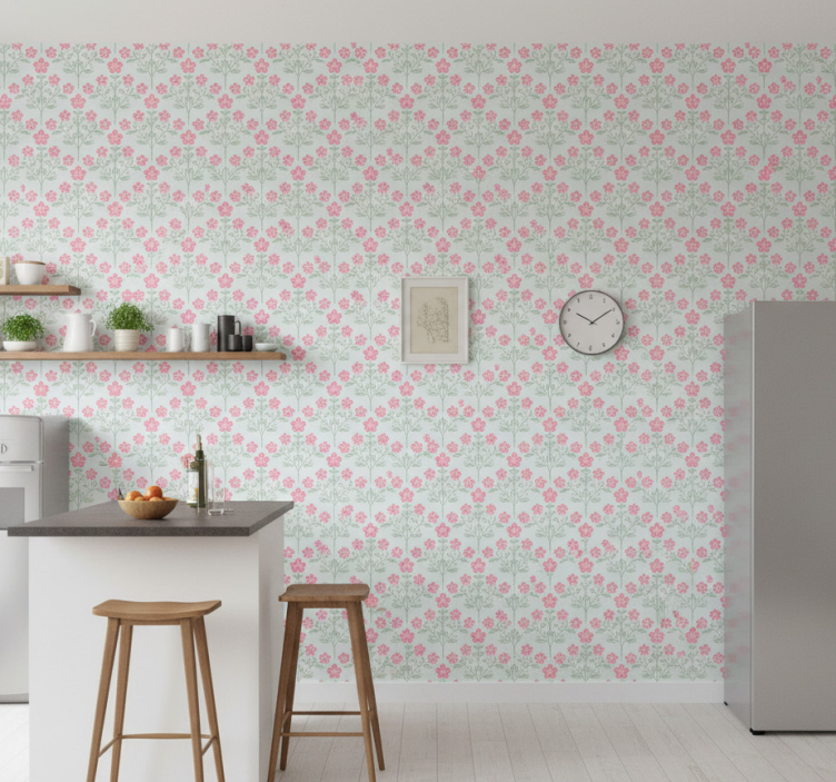 Papel de parede azulejo floral pequeno - TenStickers