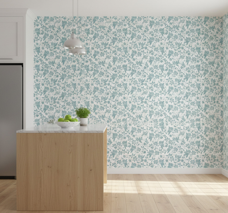 Papel de parede azulejo floral turquesa - TenStickers