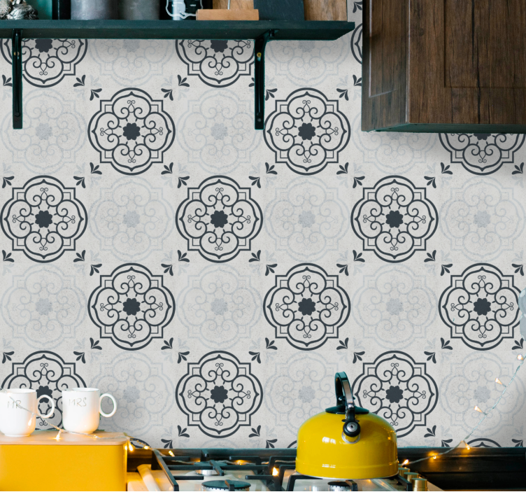 papel de parede para cozinha azulejos cinza elegantes - TenStickers