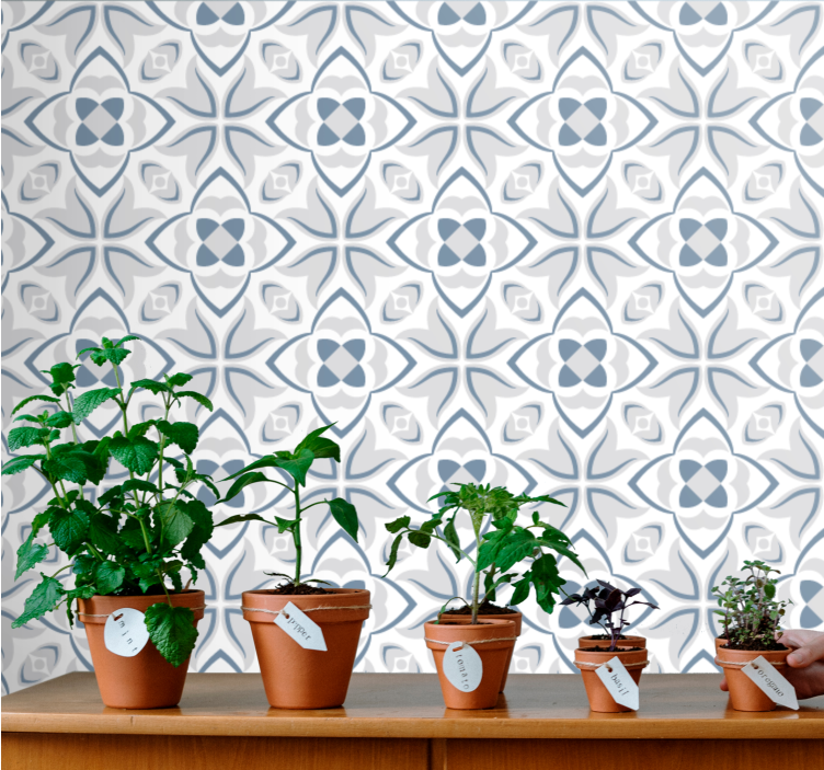 papel de parede azulejo formas florais elegantes - TenStickers