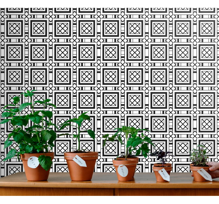 papel de parede azulejo padrão clássico preto e branco - TenStickers