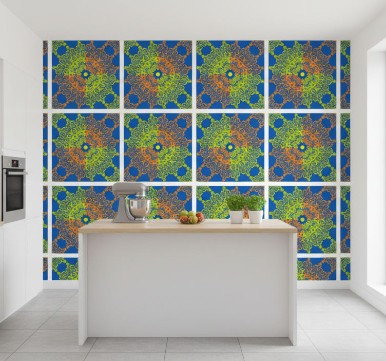 Papel de parede azulejo padrão mandala colorido - TenStickers