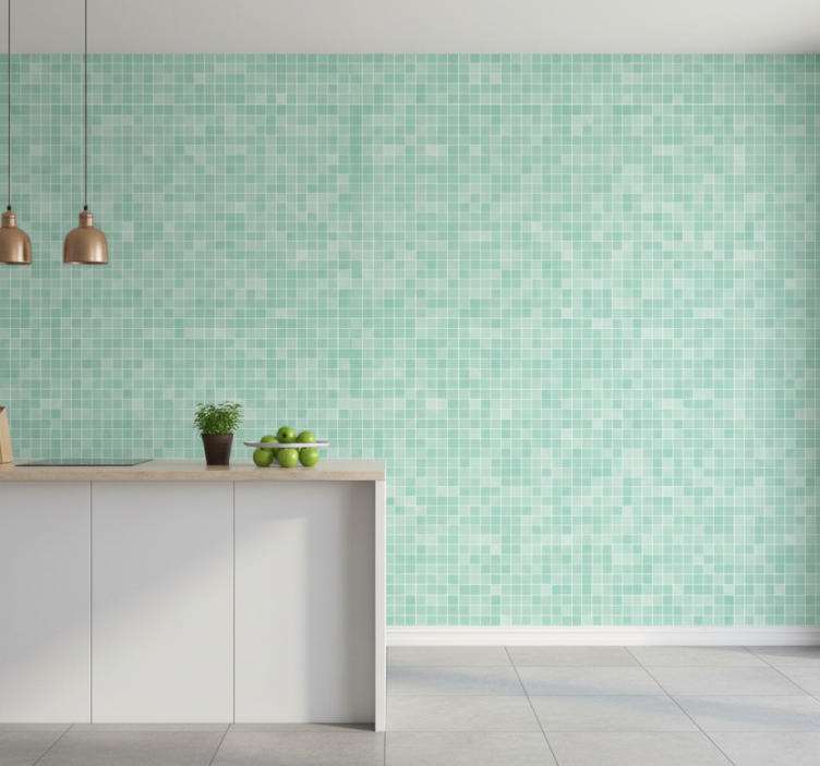 Papel de parede azulejo padrão mosaico menta - TenStickers