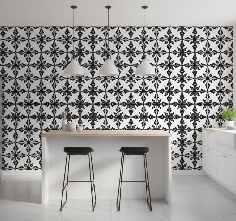 Papel de parede azulejo preto e branco envelhecido - TenStickers