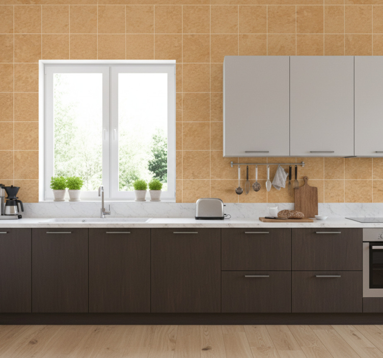 Papel de parede azulejo quadrados bege claro - TenStickers