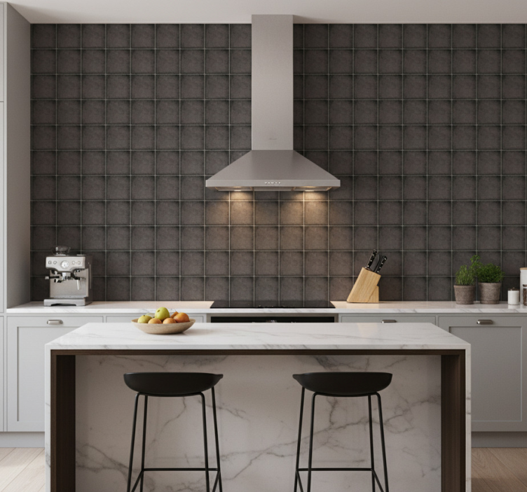 Papel de parede azulejo tijolos quadrados pretos de pedra - TenStickers