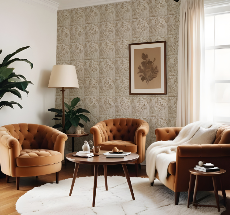 papel de parede barroco azulejos bege - TenStickers