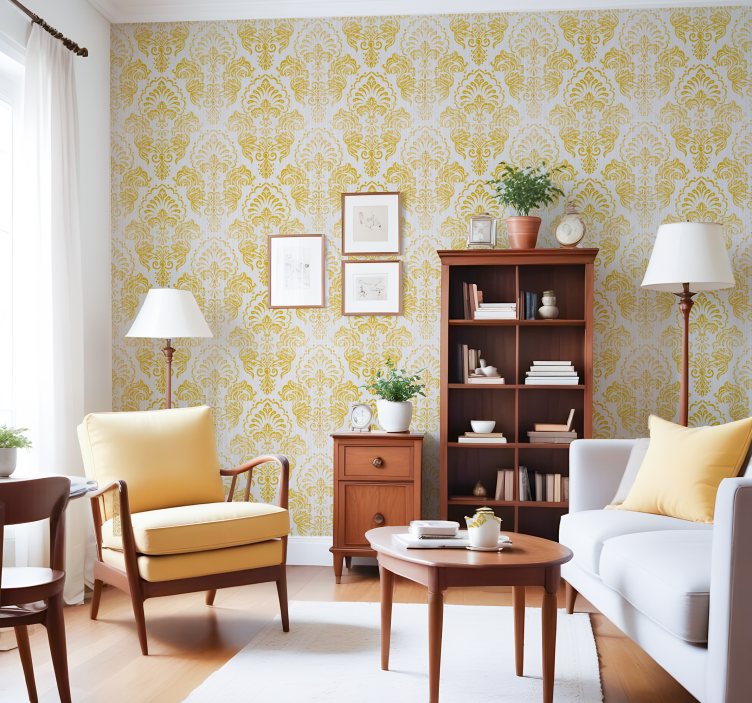 papel de parede barroco desenho dourado - TenStickers