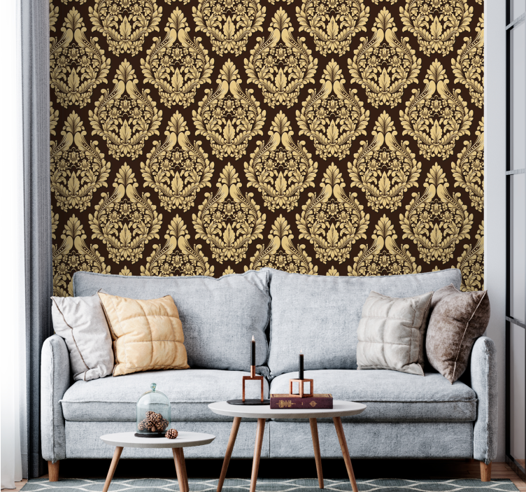 papel de parede barroco motivo floral dourado - TenStickers