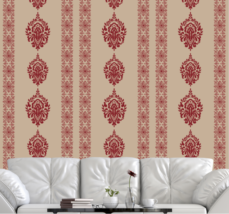 papel de parede barroco padrões vermelhos elegantes - TenStickers