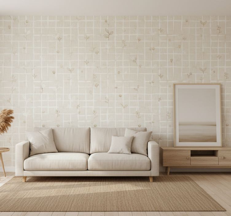 Papel de parede bege creme com aparência de linho - TenStickers