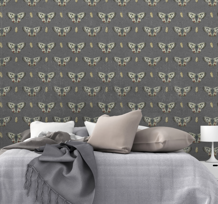 papel de parede betão concreto com borboletas - TenStickers
