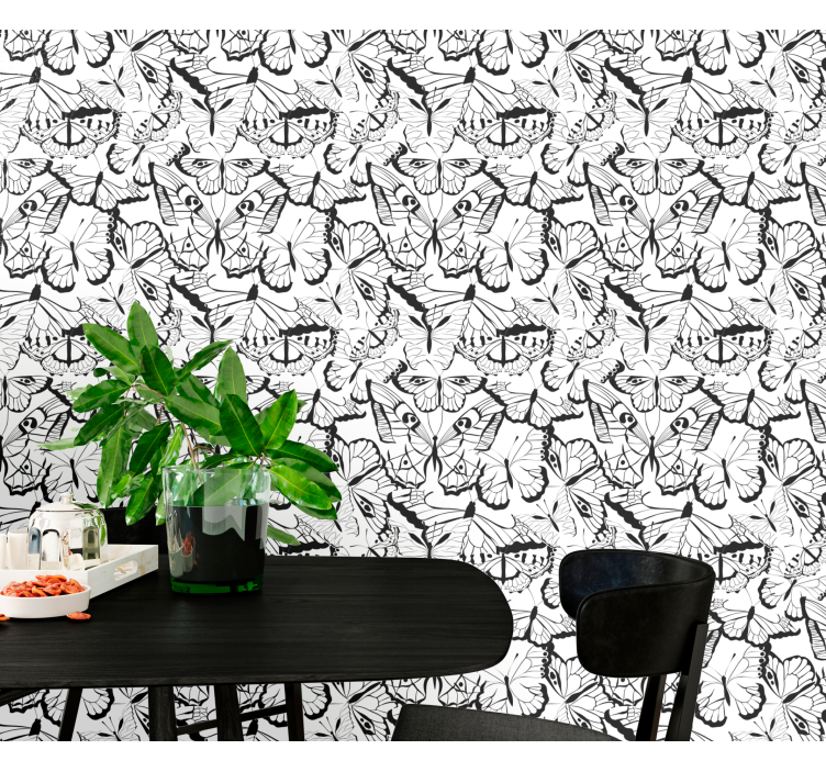 papel de parede borboletas elegante motivo preto e branco - TenStickers