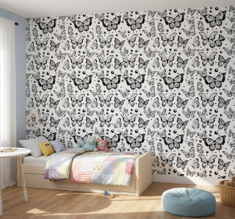 Papel de parede borboletas em cores sólidas e pontos - TenStickers