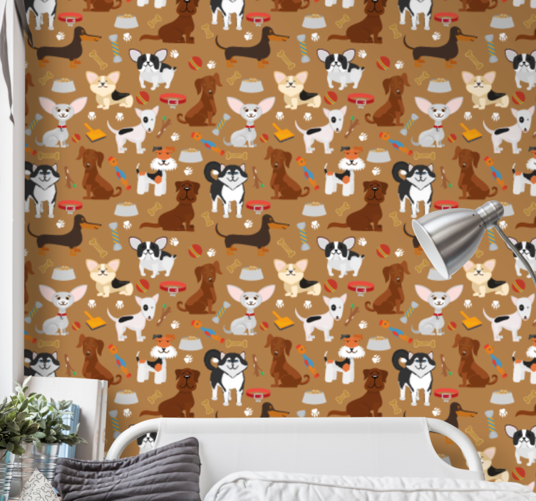 Papel de parede cães cachorrinhos brincalhões - TenStickers