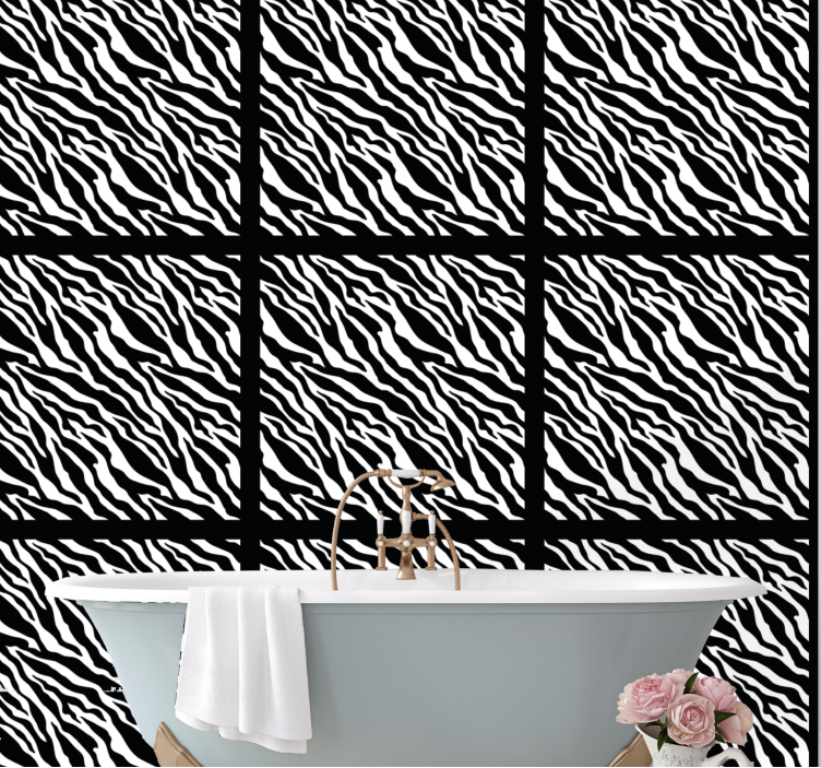 papel de parede casa de banho azulejos com padrão zebra - TenStickers